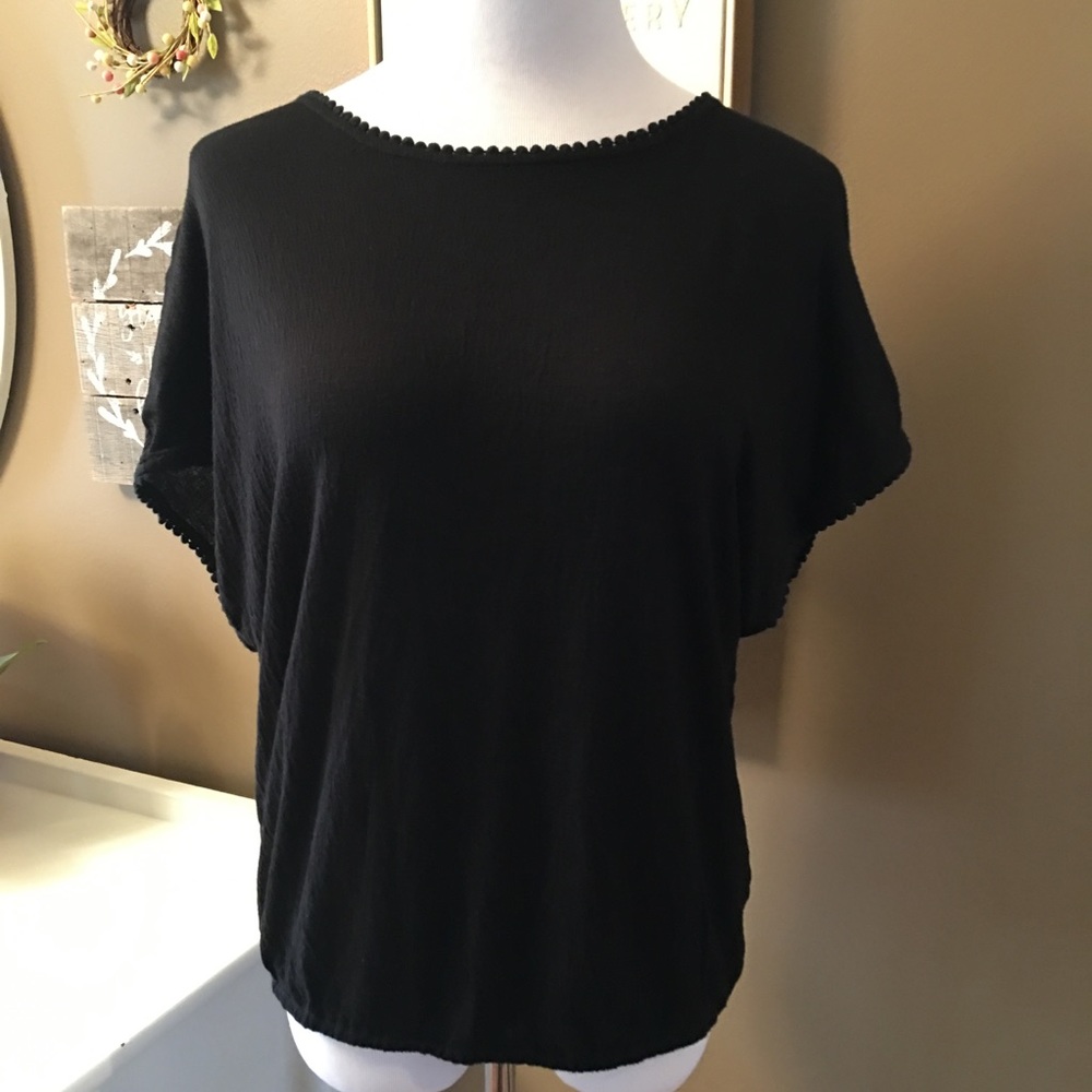 Max Studio Crossover Boho Blouse Tie Tassels Black